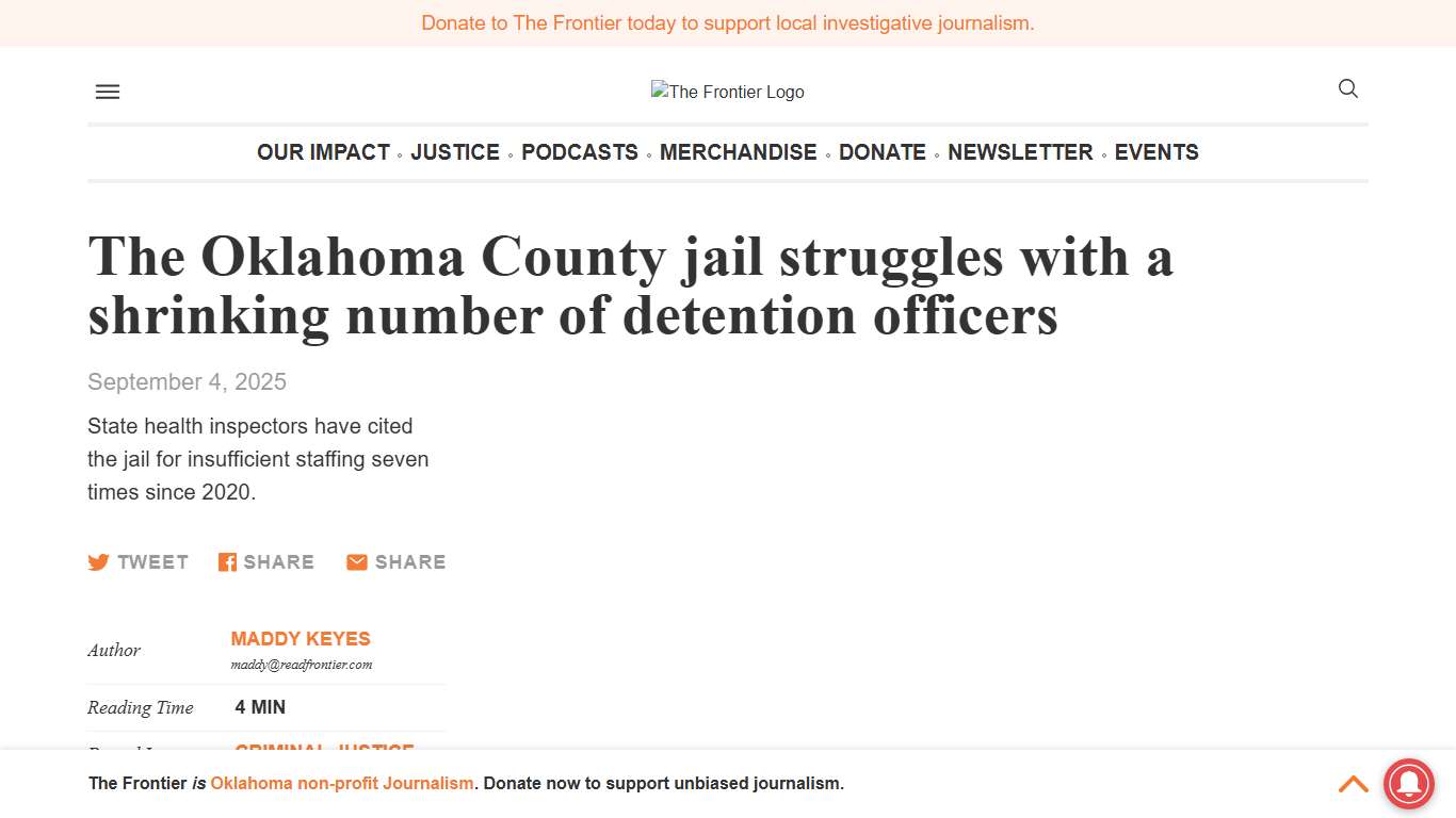 The Oklahoma County jail struggles with a shrinking number of detention officers