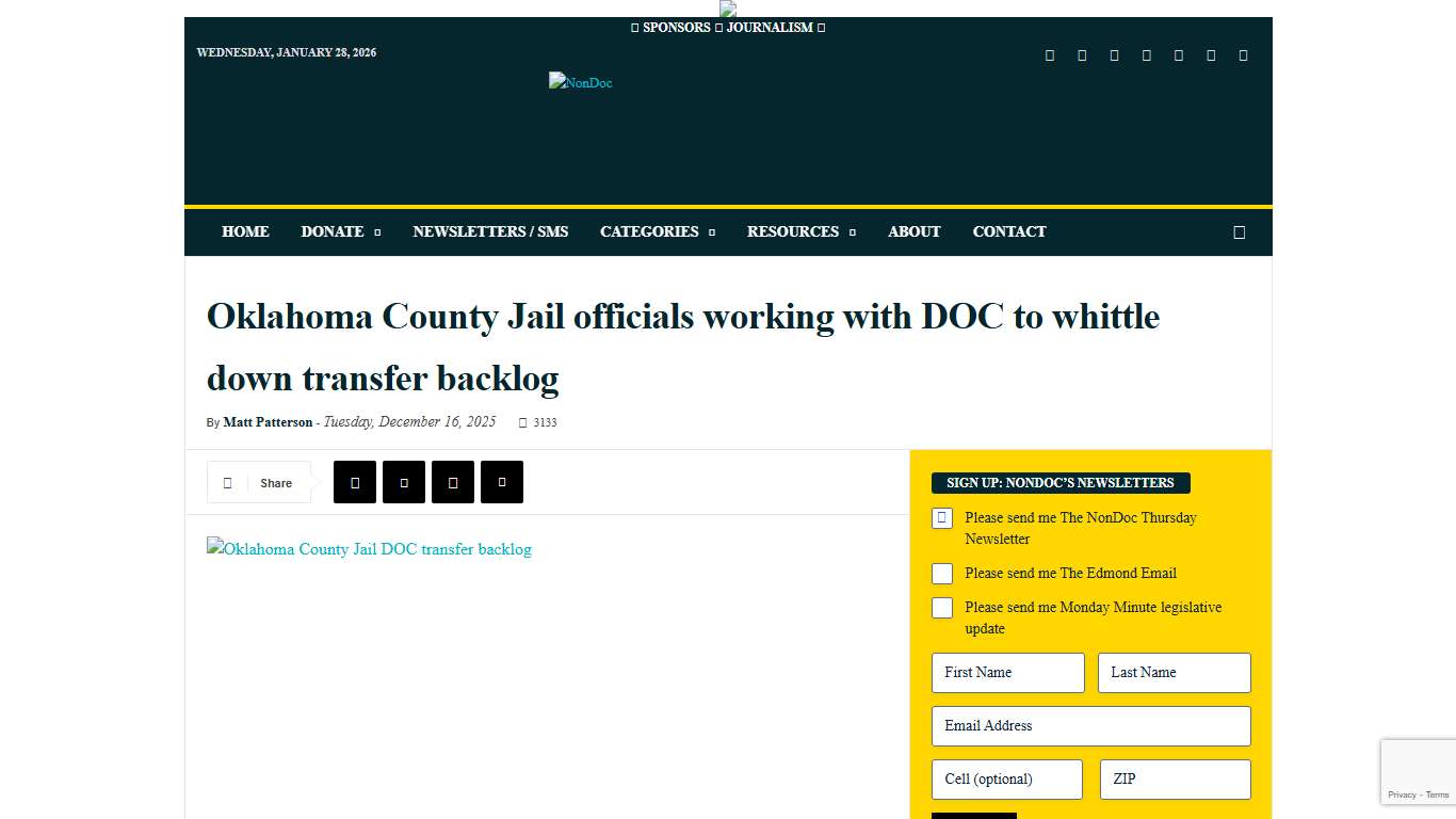Oklahoma County Jail officials working with DOC to whittle down transfer backlog